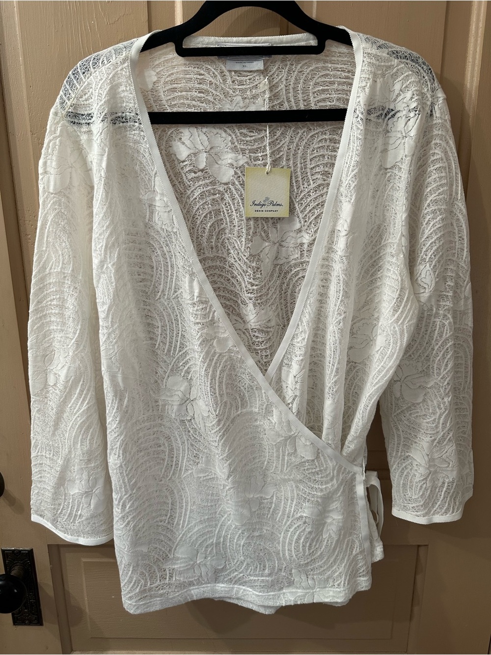 Indigo White Lace Wrap Top with Floral Pattern